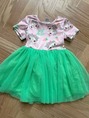 Girls Bunny Tulle Dress - Pink & Green